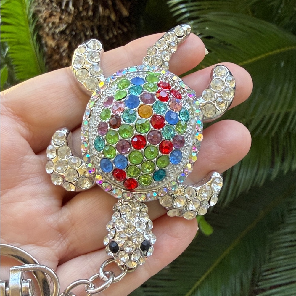Colorful Turtle Keychain with Rhinestones